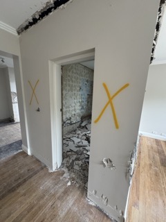 Masonry removal and site clearance underway.